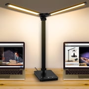 LED Desk Lamp with USB Charging Port, Dimmable 50 Lighting Modes Adjustable Foldable Dual Swing Arm Architect Energy-Efficient Task Lamp For Home Office-Black