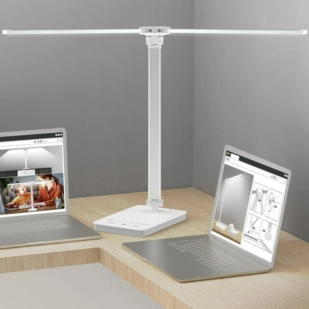 LED Desk Lamp with USB Charging Port, Dimmable 50 Lighting Modes Adjustable Foldable Dual Swing Arm Architect Energy-Efficient Task Lamp For Home Office-Sliver