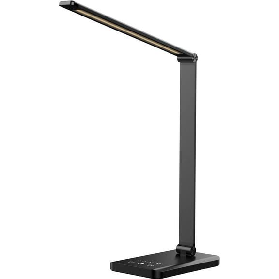 LED Desk Lamp with USB Charging Port, Dimmable Eye-Caring Reading Desk Light for Home, with 5 Brightness Level & 3 Lighting Modes, Touch Control, Auto Timer (Black)