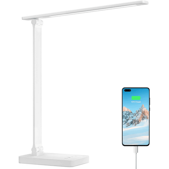 LED Desk Lamp with USB Charging Port Dimmable Home Office Lamp Touch Control Bright Reading Table Lamp, 3 Color Modes with 5 Brightness Level Eye Caring Natural Light .