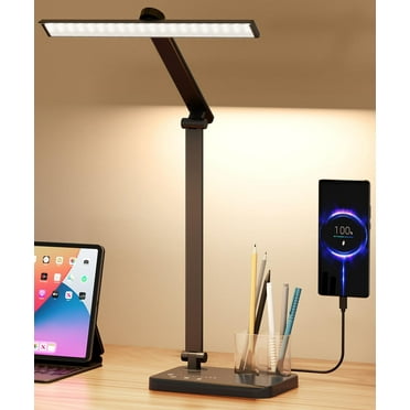 LED Desk Lamp with USB Charging Port, Eye-Caring Table Lamp, Touch Control Dimmable 5 Color Modes, 45 Min Auto-Off Timer, Foldable Study Desk Light for Home Office College Dorm & Reading