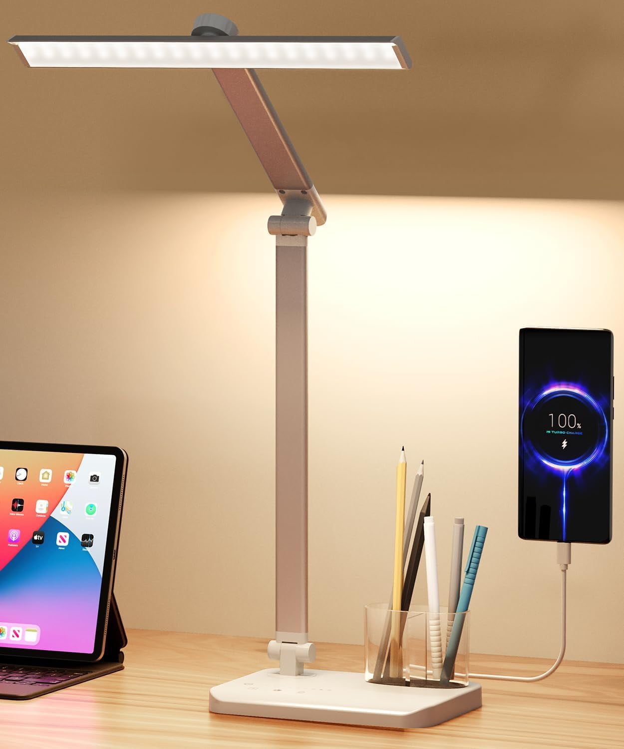 LED Desk Lamp with USB Charging Port, EyeCaring Table Lamp, Touch