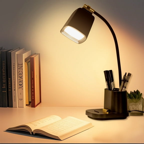 LED Desk Lamp with USB Charging Port Touch Control 3 Color Modes, Stepless Dimming, Home Office Desk Lamp, LED Small Desk Lamp in University Dormitory, Study Desk Lamp, Gooseneck Lamp