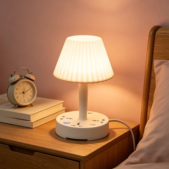 LED Desk Lamp with USB Ports and Outlets, 3 Color Modes Dimmable Reading Light, Multi Port Charging Station for Home Office Desk, Space Saving Table Lamp for Study Work Bedside