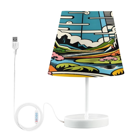 LED Desk Lamp Vibrant Woodblock Landscapes Table Nightstand Lamps with 3 Color Temperatures for Home Bedroom Living Room Decor 8x12