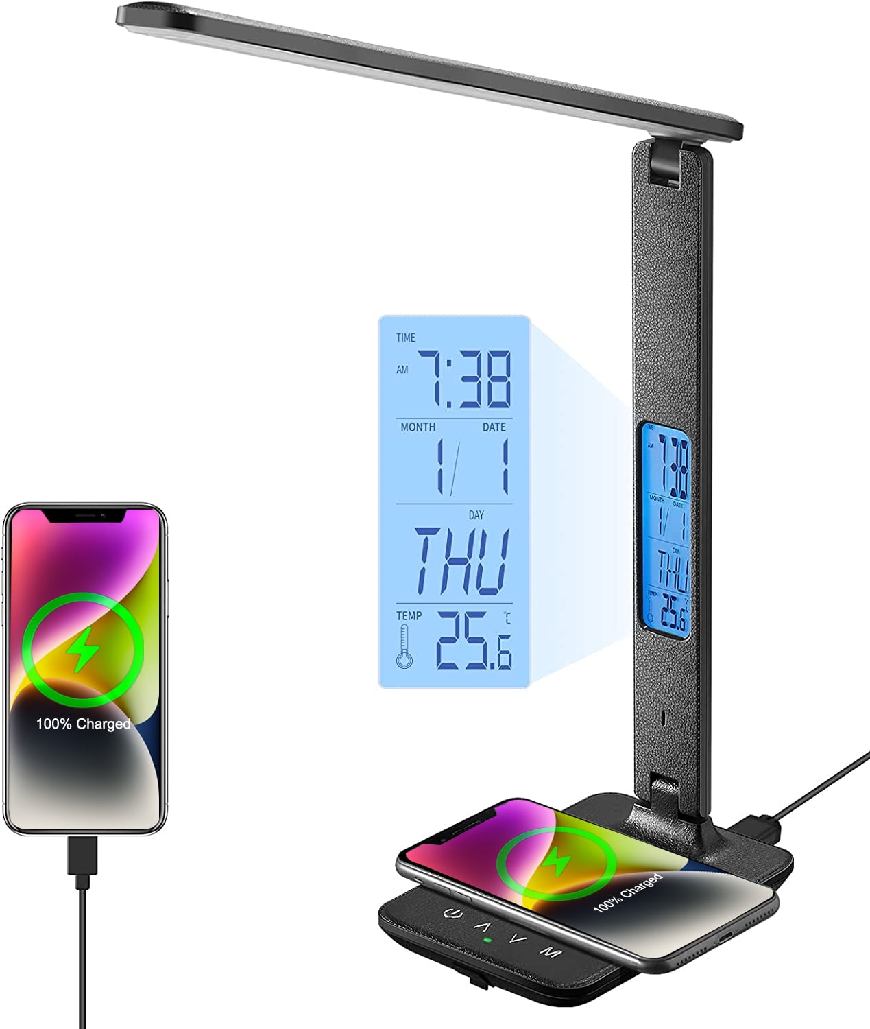 LED Desk Lamp with Wireless Charger, USB Charging Port, Adjustable
