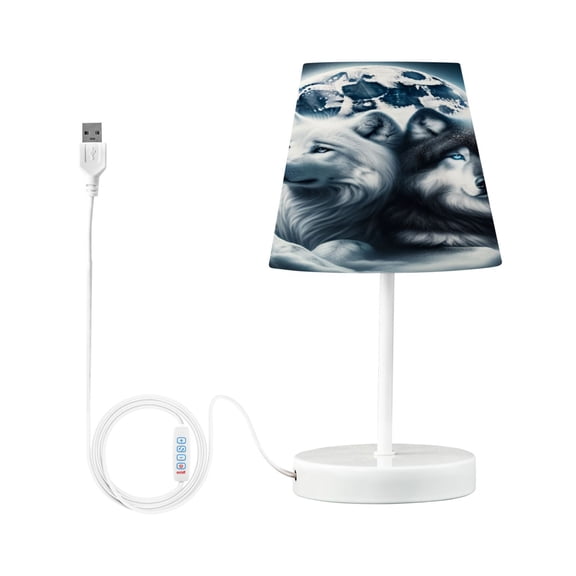 LED Desk Lamp Wolves Lying under Moonlight Table Nightstand Lamps with 3 Color Temperatures for Home Bedroom Living Room Decor 6x11