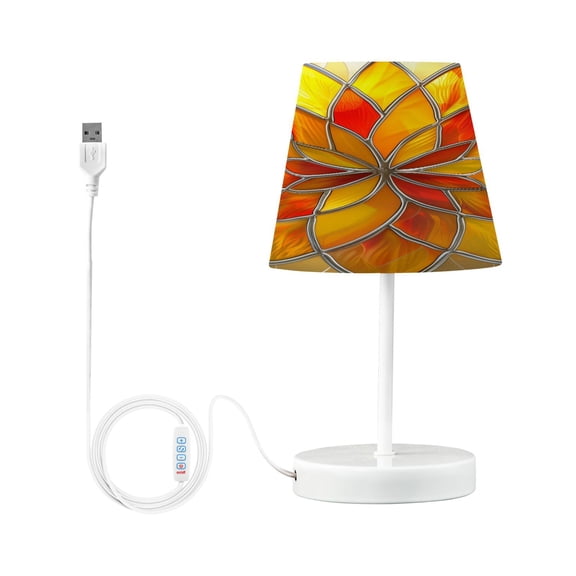 LED Desk Lamp Yellow Red Floral Stained Glass Table Nightstand Lamps with 3 Color Temperatures for Home Bedroom Living Room Decor 6x11