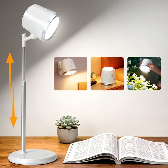 SUNLINKCO LED Desk Lamp, Magnetic Wall Mount LED Lights, 4-in-1 Rechargeable Night Light, USB Battery Powered Dimmable Cordless Table Lamp with 3 Color Modes, Reading Lighting for Bedroom, Work