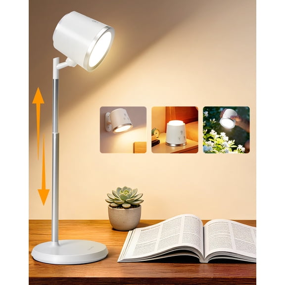 SUNLINKCO Cordless Desk Lamp, Magnetic Wall Mount LED Light, 4-in-1 Rechargeable Night Light, USB Battery Powered Dimmable Table Lamp with 3 Color Modes, for Reading, Work, Bedroom, Hallway