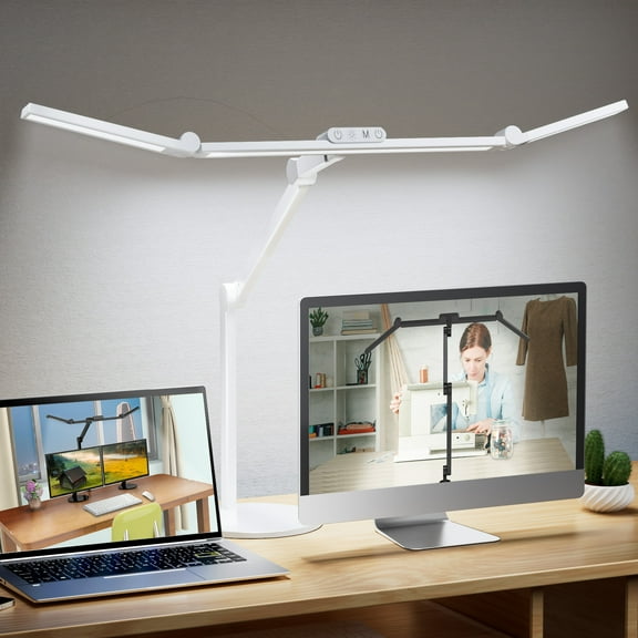 LED Desk Lamp for Home Office - 24W Architect Table Lamp with Long Swing Arm Corded Electric 1500LM Bright Dimmable Computer Table Light(White)