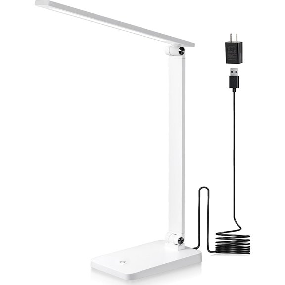 LED Desk Lamp for Home Office, 3 Levels Dimmable Desk Light with USB Charging Port, Small Study Lamp, Reading Light for Table, White, 5000K