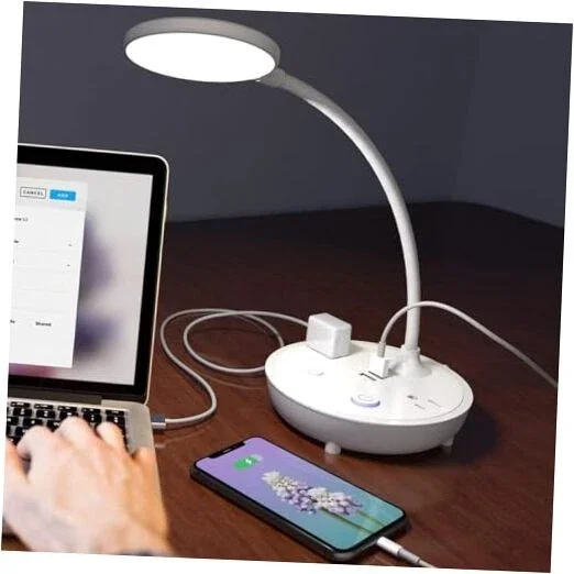 LED Desk Lamp with 2 USB Charging Port and 2 AC Power Outlet - Adjustable