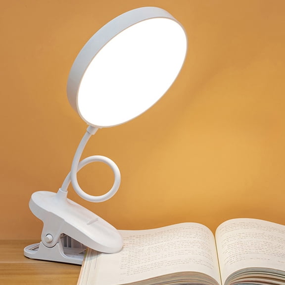 LED Desk Lamp with 3-Level Brightness Adjustment, Clip-On and Stand Design, 4500K Warm White Light, USB-Powered, 90 mm Round Light Source