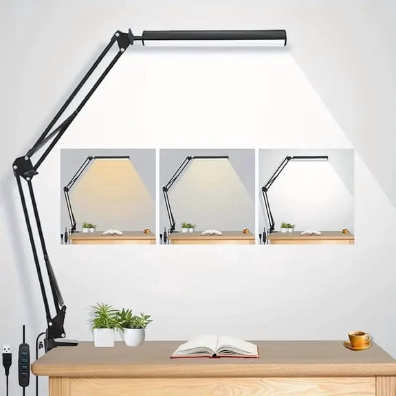 LED Desk Lamp with 3 Lighting Modes, 10 Brightness Levels, Adjustable Swing Arm, Flexible USB Table Lamp for Office and Study