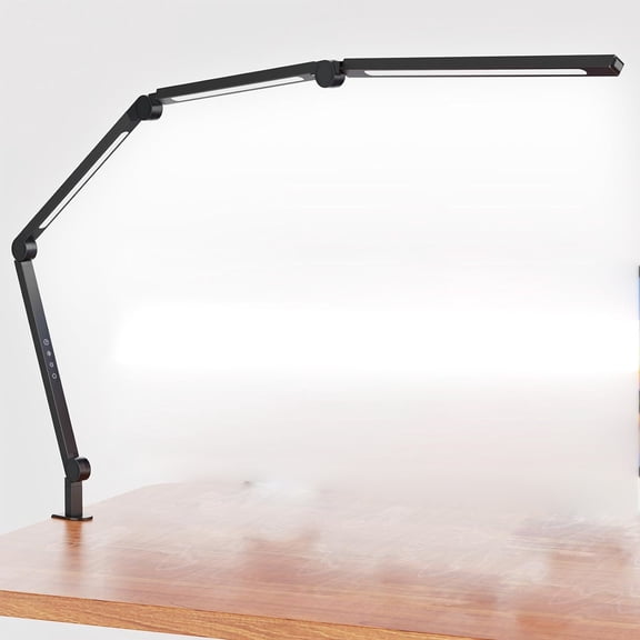 LED Desk Lamp with Clamp, Adjustable Swing Arm Architect Light for Office Home Study, Eye Caring Dimmable Table Lamp with 4 Brightness Levels, Black