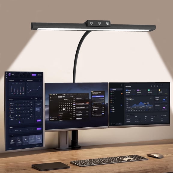 LED Desk Lamp with Double Head, 10W Adjustable Swing Arm Desk Light, 5-Level Dimmable Eye-Caring Desk Lamp for Home Office, Reading, Study