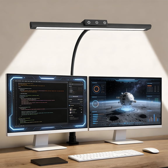 LED Desk Lamp with Double Head, 10W Adjustable Swing Arm Desk Light, 5-Level Dimmable Eye-Caring Desk Lamp for Home Office, Reading, Study