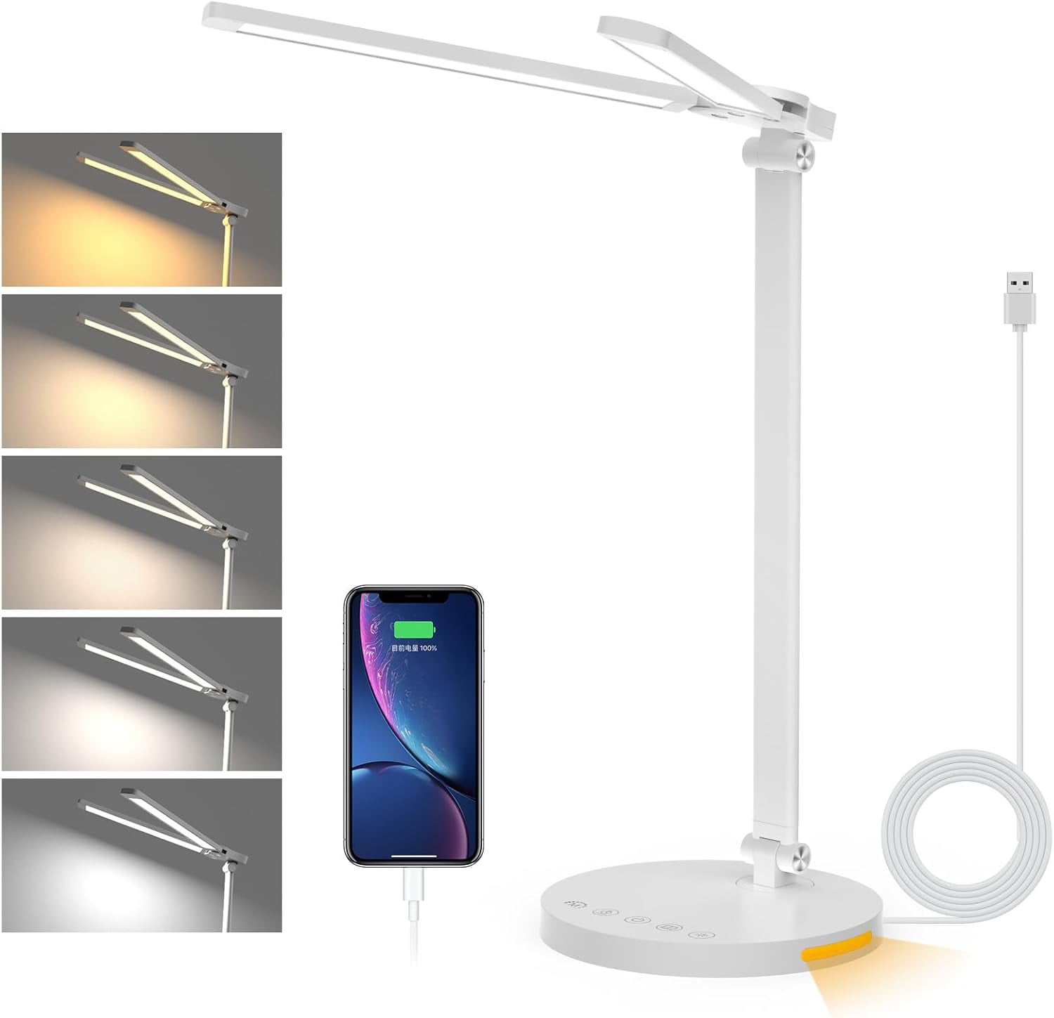 LED Desk Lamp with Dual-Head for Home Office , Table Lamp with Timing ...