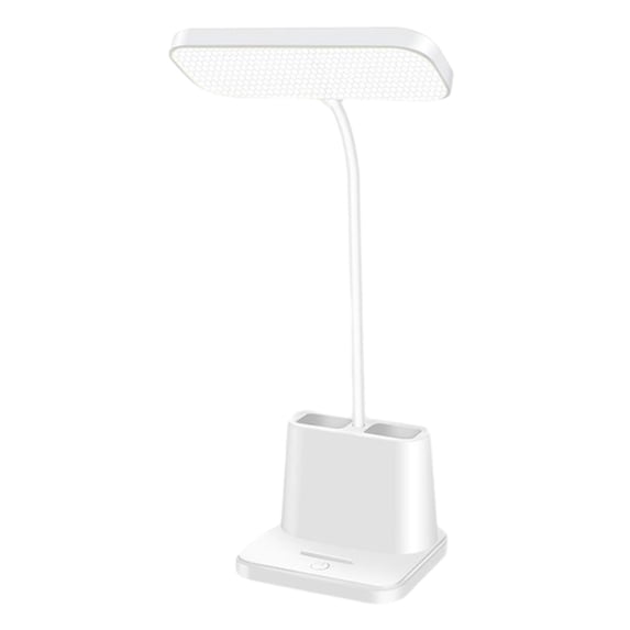 LED Desk Lamp with USB Charging and Pen Holder for Study, Office, and Bedroom - White, 14.56 in