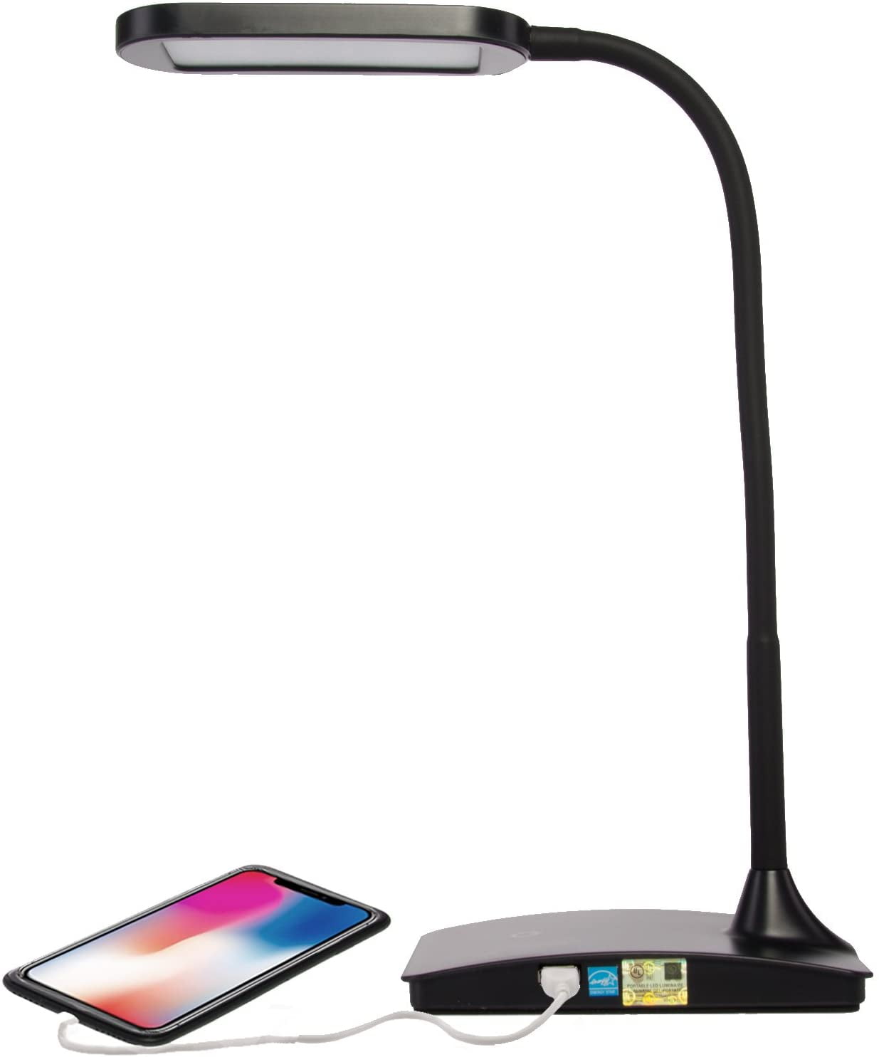 Black Adjustable LED Desk Lamp with USB Ports and Touch Control