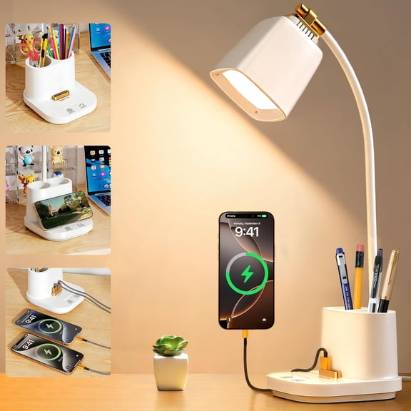 LED Desk Lamps for Home Officewith Charger Desk Light Table Lamp W/ Organizer for Bedroom/Study/Reading/Work/Task, Gooseneck Small Desk Lamp for Craft/Artist/Puzzle/Drawing,Eye-Caring LED Office Lamp