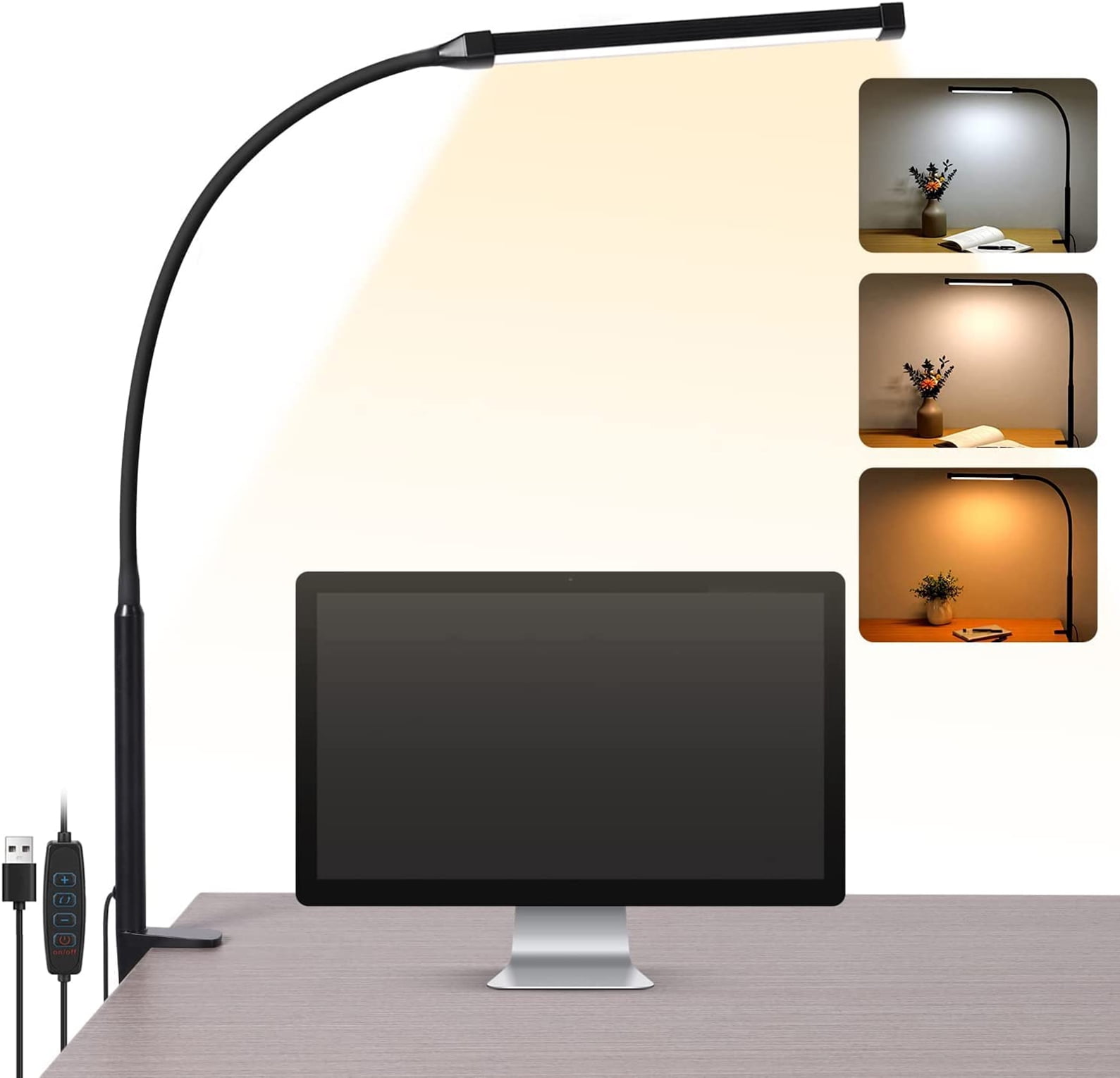 Black Adjustable Arc Clip-on LED Desk Lamp