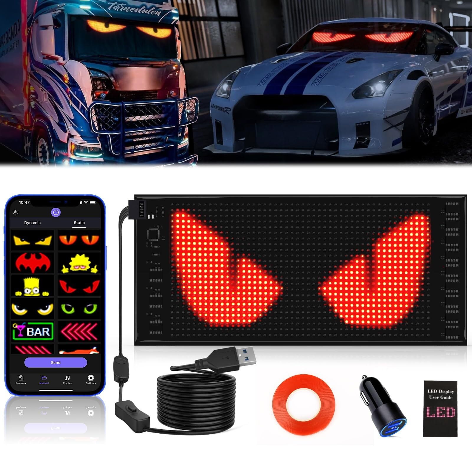 Gxpjycfob Devil Eyes Light For Truck, 2 Pcs LED Devil Eyes For Trucks And Cars, Flexible LED Sign Soft Screen, Dynamic Colourful Digital Eye Lamp With APP Control For Store, Party, Bar