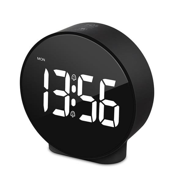 LED Digital Alarm Clock Battery Operated, Modern Round Digital Clock, Adjustable Brightness, Curved Screen Design Bedside Alarm Clock for Bedroom Office, blackBattery not included