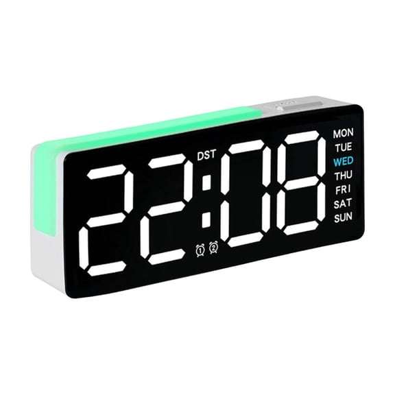 LED Digital Alarm Clock, Date Temperature Day Display With Brightness Adjustment and Dual Power, White White Light