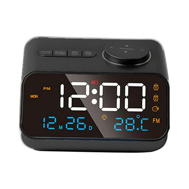 LED Digital Alarm Clock Time Calendar Temperature FM Radio Bedside Snooze Clock