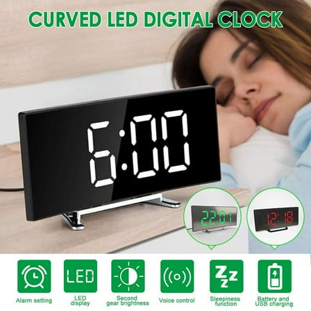 LED Digital Alarm Clock ,USB Temperature Curved, Display Snooze Bedside Modern Hot