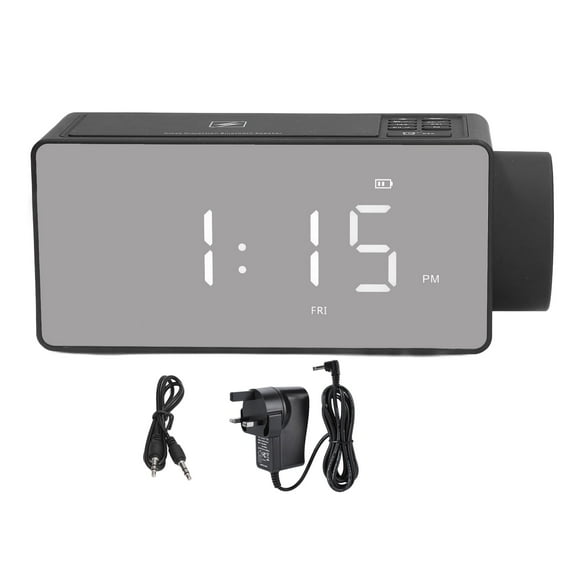 LED Digital Alarm Clock, Wireless Charging Alarm Clock Radio with Bluetooth Speaker for Bedroom Office Living Room 100‑240V(UK Plug)