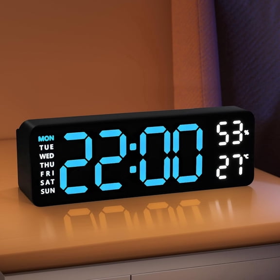 LED Digital Alarm Clock, Dual Alarms, Temperature Humidity Display for Bedroom Office Gym