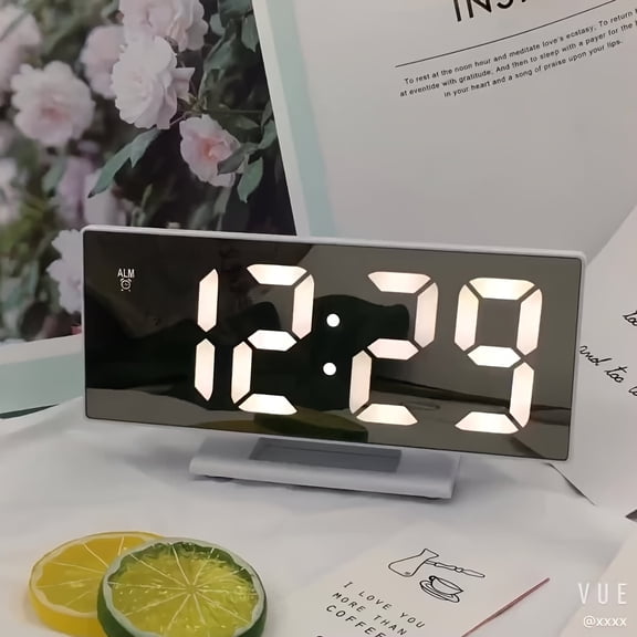 LED Digital Alarm Clock with Vanity Mirror: USB-Powered, Large Display, Silent, Snooze, Sleep Timer, Modern Square Design for Home Decor