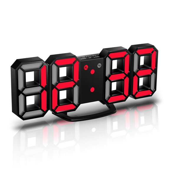 LED Digital Alarm Clocks, 3D Alarm Clocks Digital Wall Clock Wall LED Number Time Clock with 3 Brightness Snooze Function