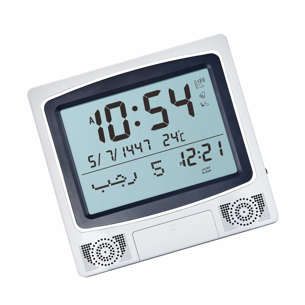 LED Digital Azan Clock with Temperature Monitor Calendar Alarm Wall Desktop Placement