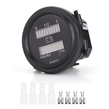 LED Digital Battery Level Indicator Gauge - 12V/24V/36V/48V/72V DC Meter With Hour Meter For Golf Carts & More
