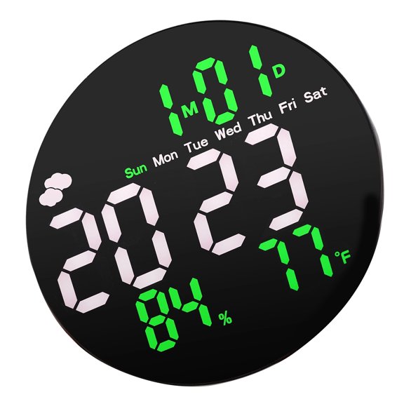 LED Digital Calendar Clock Temperature Humidity Detector Programmable Alarms 12/24 Hour Format Weather Indicators