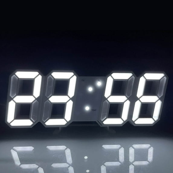 LED Digital Clock, Czzoypi Glowing Night Mode Adjustable Wall Clock, Large Display Remote Control Electronic Table Clock with Temperature Alarm USB Powered, White