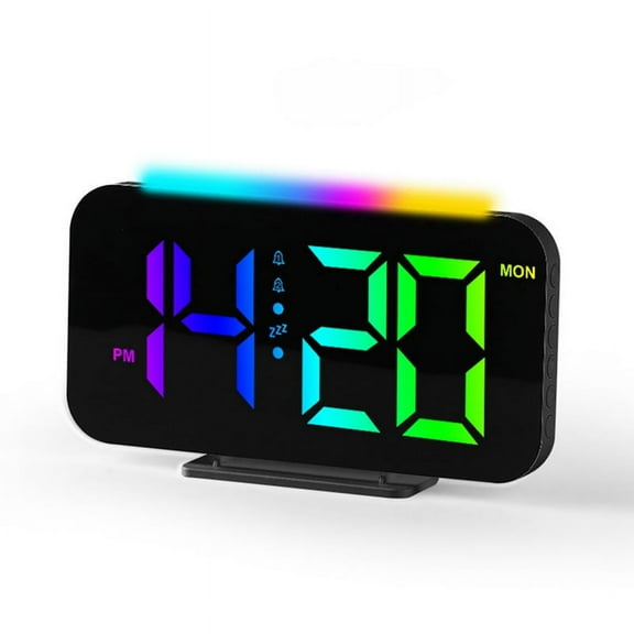 LED Digital Clock RGB Display Alarm Clock with Ambient Lighting Night Lamp Electronic LED Time Display Desktop Clock-B