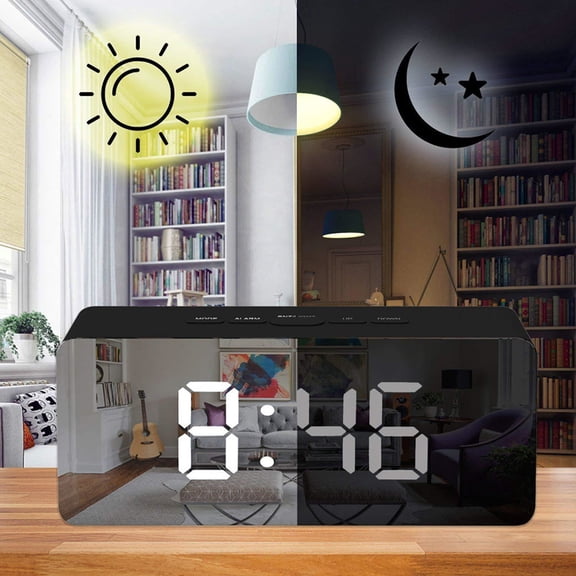 LED Digital Mirror Clock 2 Types, Alarm/Snooze, Temperature, LED Mirror Clock (Rectangle)