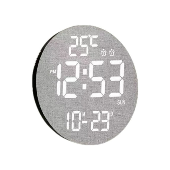 LED Digital Wall Clock - 3-Level Brightness Adjustment, Temperature & Week Display | Silent Operation & Calendar Function (Perfect for Home Decor & Accurate Timekeeping)-White Light Cloth Surface