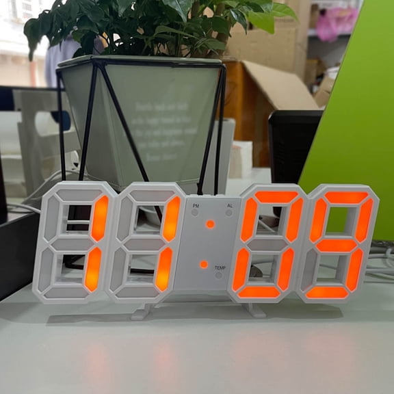 LED Digital Wall Clock,3D Modern Digital LED Wall Clock 24/12 Hour Display Timer Alarm Home USB,LED Digital Clock Wall Deco Glowing Night Mode Adjastable Clock(Orange 9*3in)