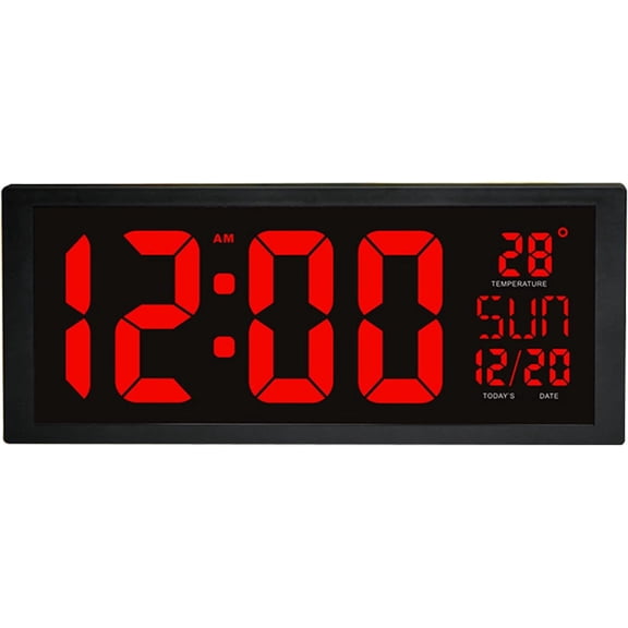 LED Digital Wall Clock with Date Indoor Temperature Display Modern Desk Office Table LED Clocks with Fold-Out Stand Large Number Display Plug in Clock