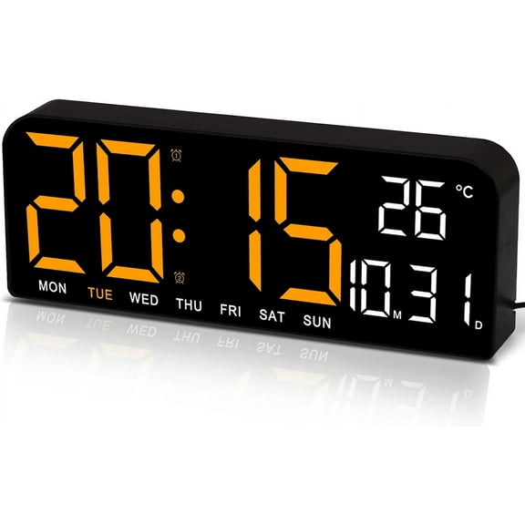 LED Digital Wall Clock Decorative, 10" Digital Alarm Clocks for Bedrooms, Digital Clock Large Display with Temperature/Countdown/Auto Dimmer/Snooze - 12/24H, Modern Wall Clock Digital for Kids