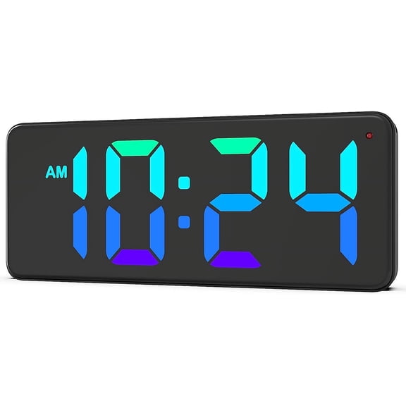 LED Digital Wall Clock with Dynamic RGB Display, Big Digits, Auto-Brightness, 12/24Hr Format, Modern Electric Small Silent Wall Clock for Living Room, Bedroom, Classroom, Farmhouse, Kitchen, Office