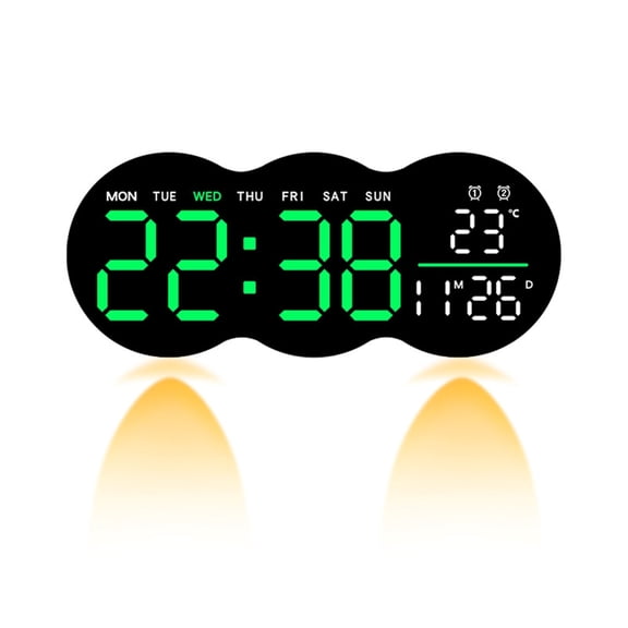 LED Digital Wall Clock Large Screen Display with Remote Control 2 Alarm and Bottom Light for Living Room or Office