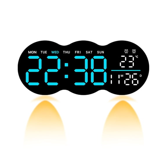 LED Digital Wall Clock Large Screen Display with Remote Control 2 Alarm and Bottom Light for Living Room or Office