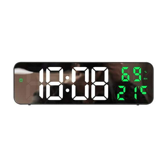LED Digital Wall Clock - Large Screen with Temperature, Date & Humidity Display, Adjustable Brightness for Home/Office Decor (12/24H, Wall-Mounted Mirror Design)
